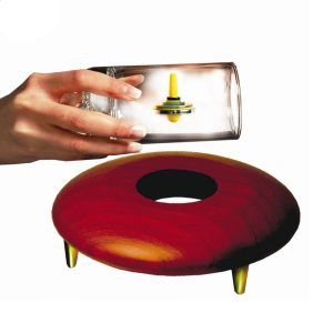 Levitron aus Kirschholz mit magnetisch schwebendem Kreisel und Glas