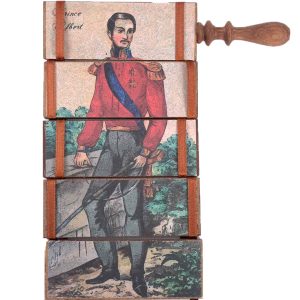 Jakobsleiter mit historischen Motiv, auch Jacob's Ladder, Jacobsleiter oder Zauberklapperschlange genannt. Ein klassisches Physik-Spielzeug